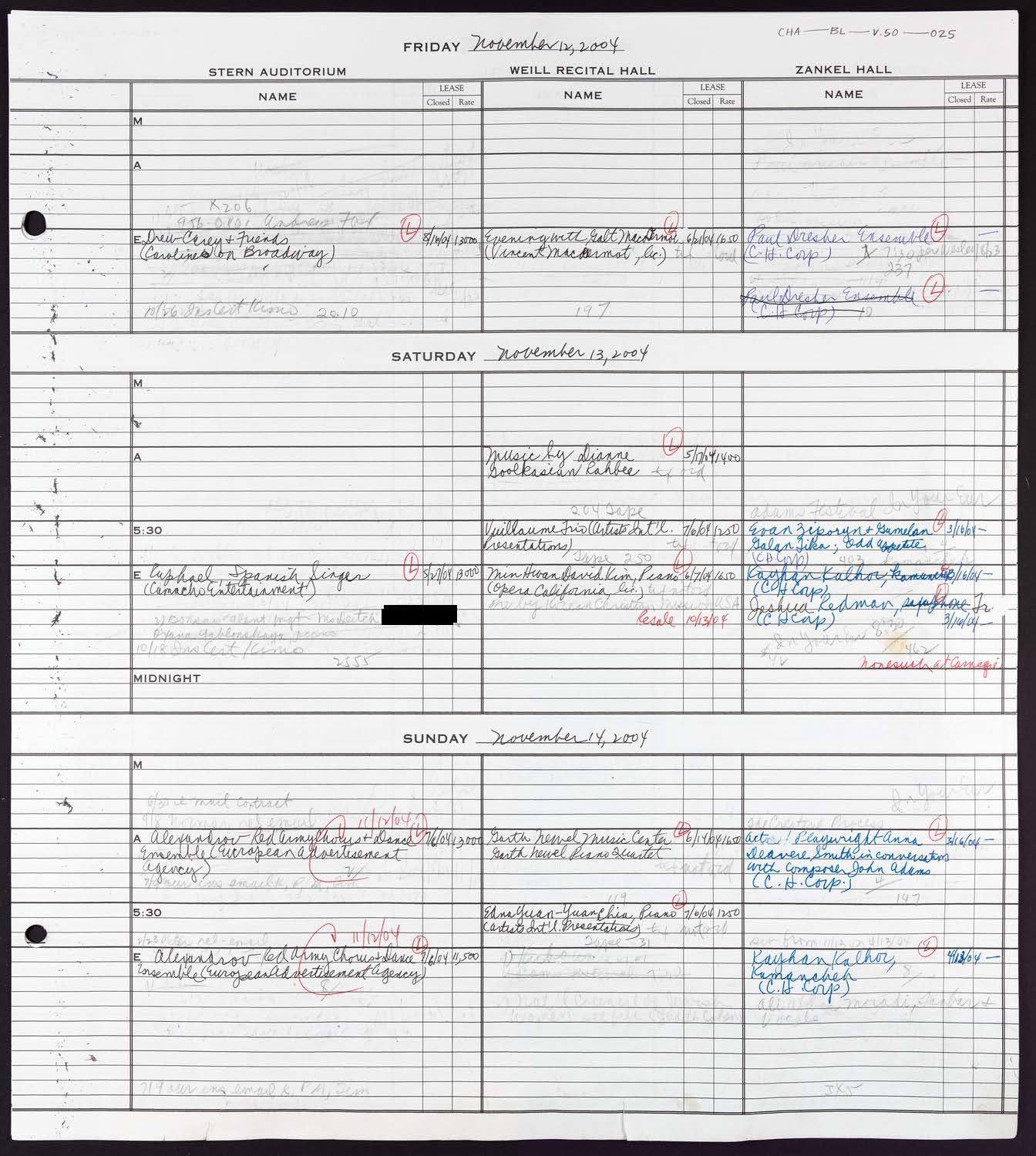 Carnegie Hall Booking Ledger, volume 50, page 25