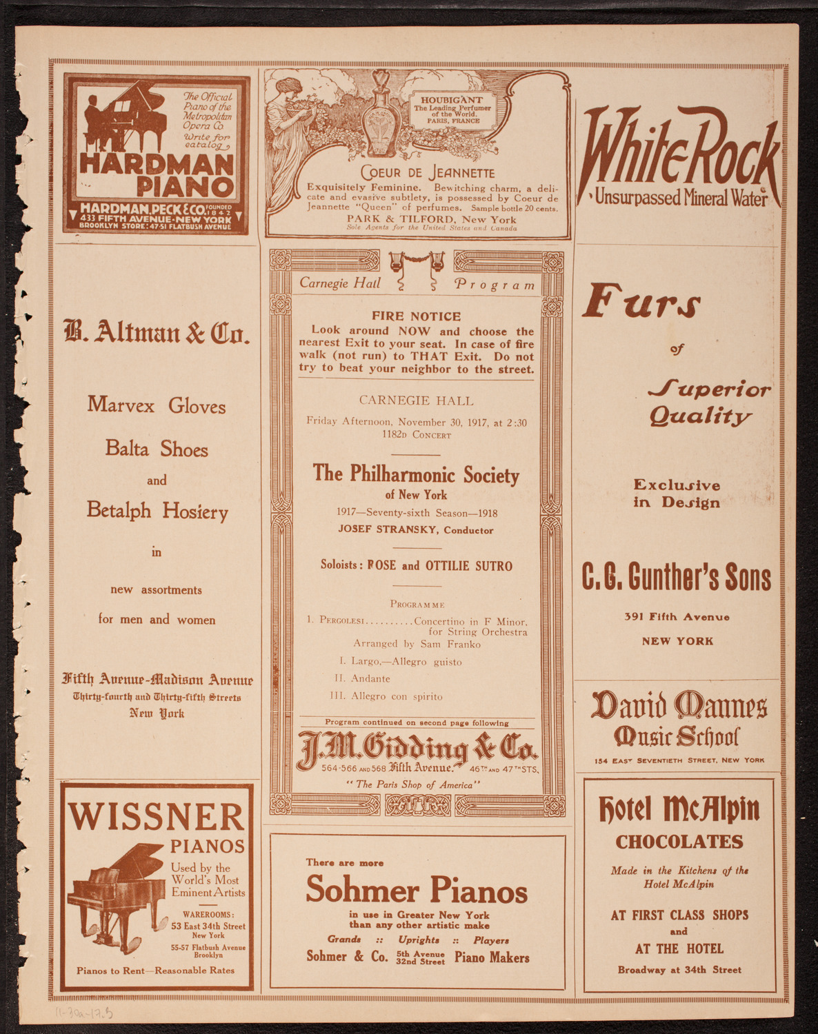 New York Philharmonic, November 30, 1917, program page 5