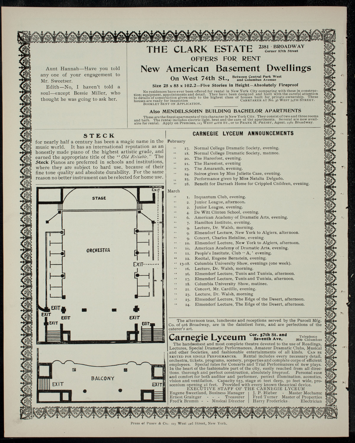 Academy Stock Company of the American Academy of the Dramatic Arts/Empire Theatre Dramatic School, February 14, 1905, program page 4