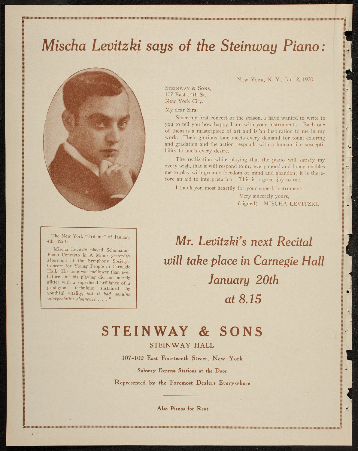 Lada (Concert Dancer) with Symphony Orchestra, January 20, 1920, program page 4