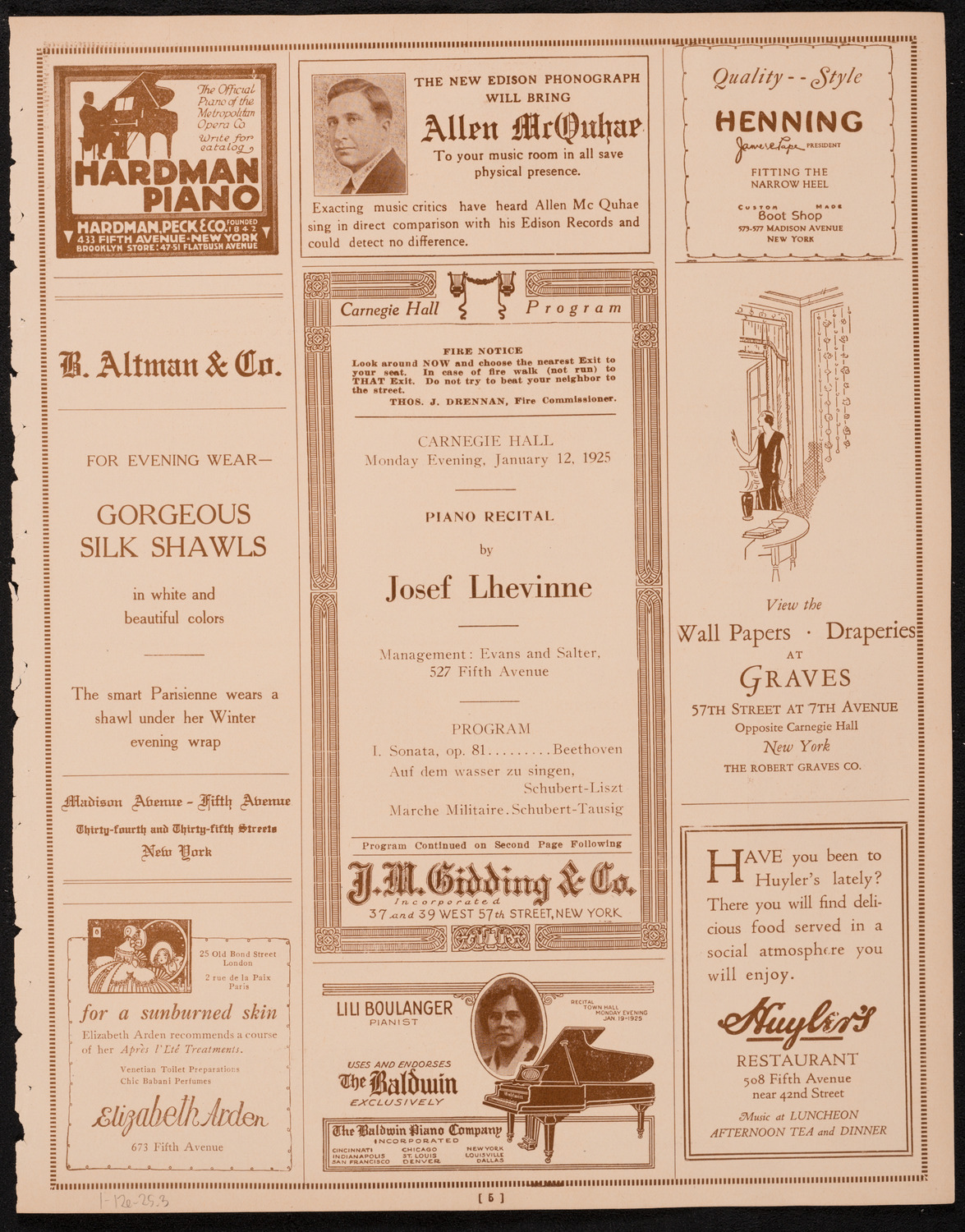 Josef Lhévinne, Piano, January 12, 1925, program page 5