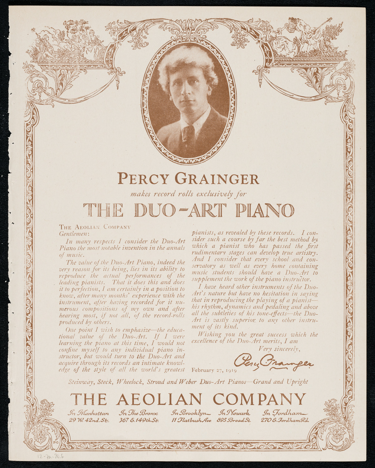 Percy Grainger, Piano, December 7, 1920, program page 11