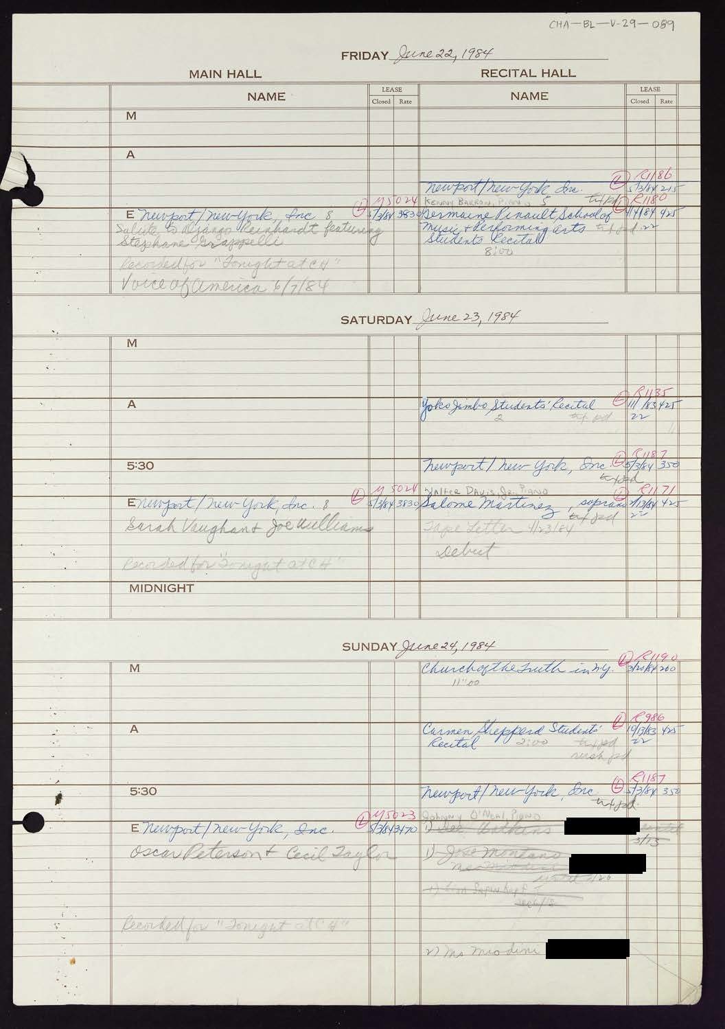 Carnegie Hall Booking Ledger, volume 29, page 89