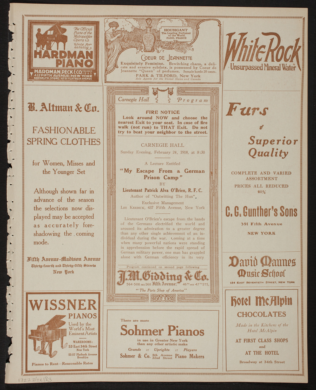 Lecture by Lieutenant Patrick Alva O'Brien, R.F.C, February 24, 1918, program page 5