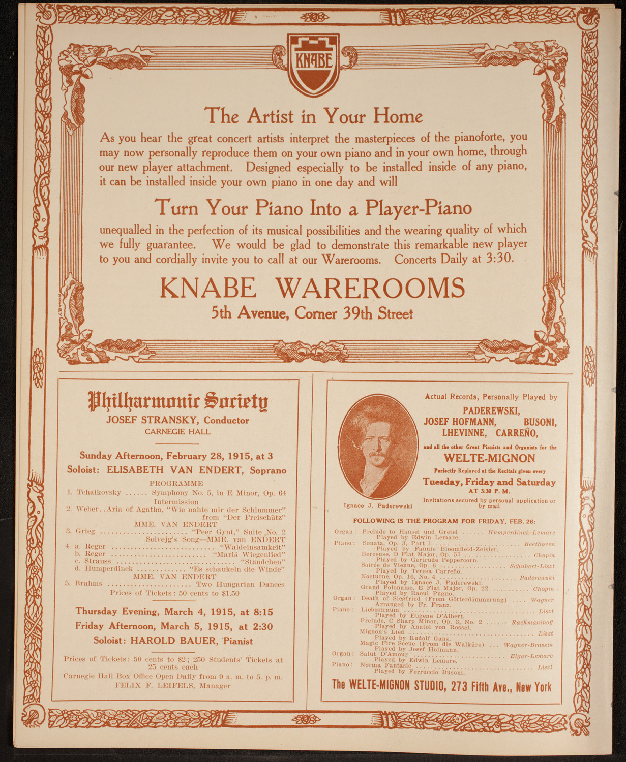 New York Philharmonic, February 25, 1915, program page 12