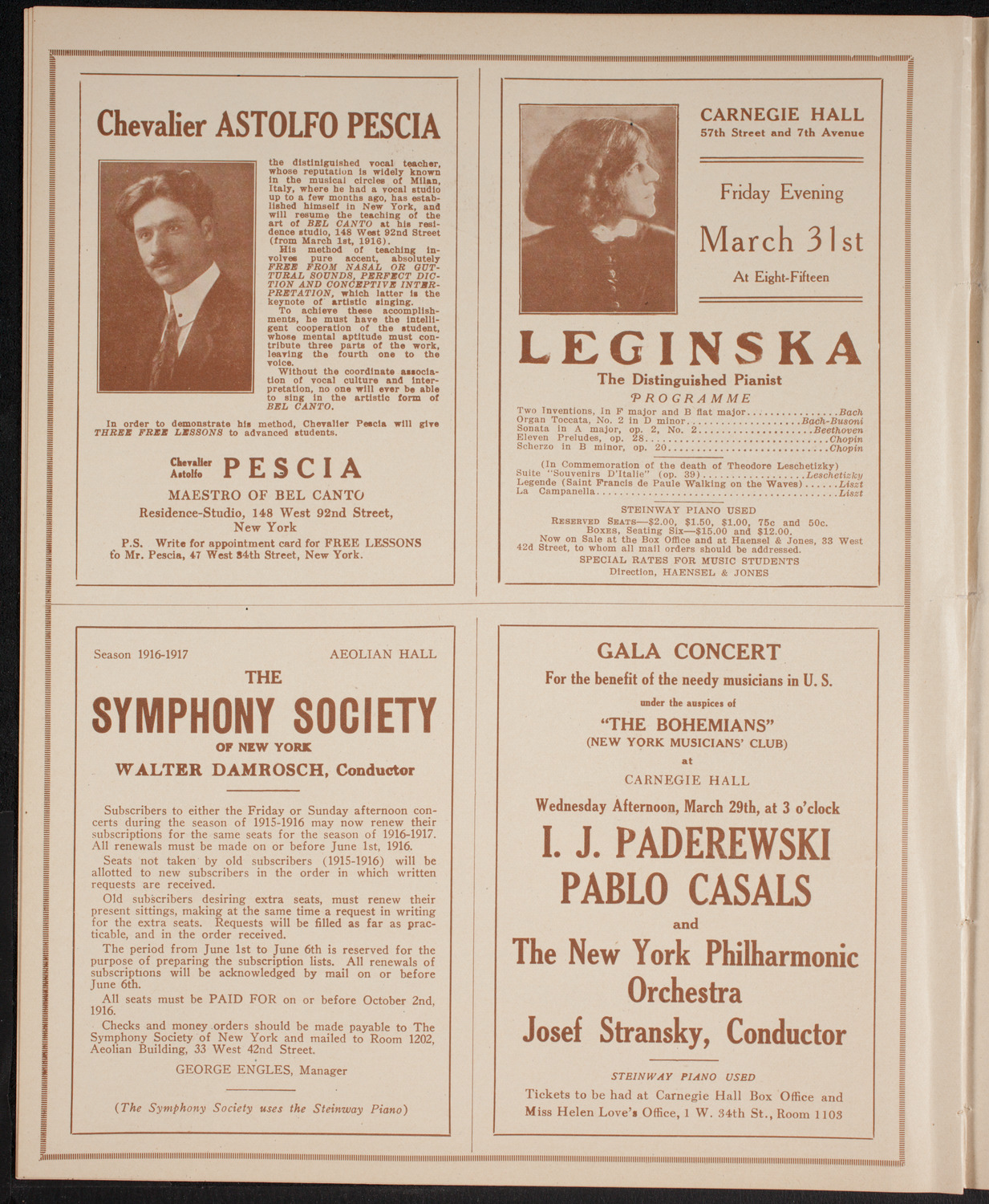 Ignacy Jan Paderewski, Piano, March 25, 1916, program page 8