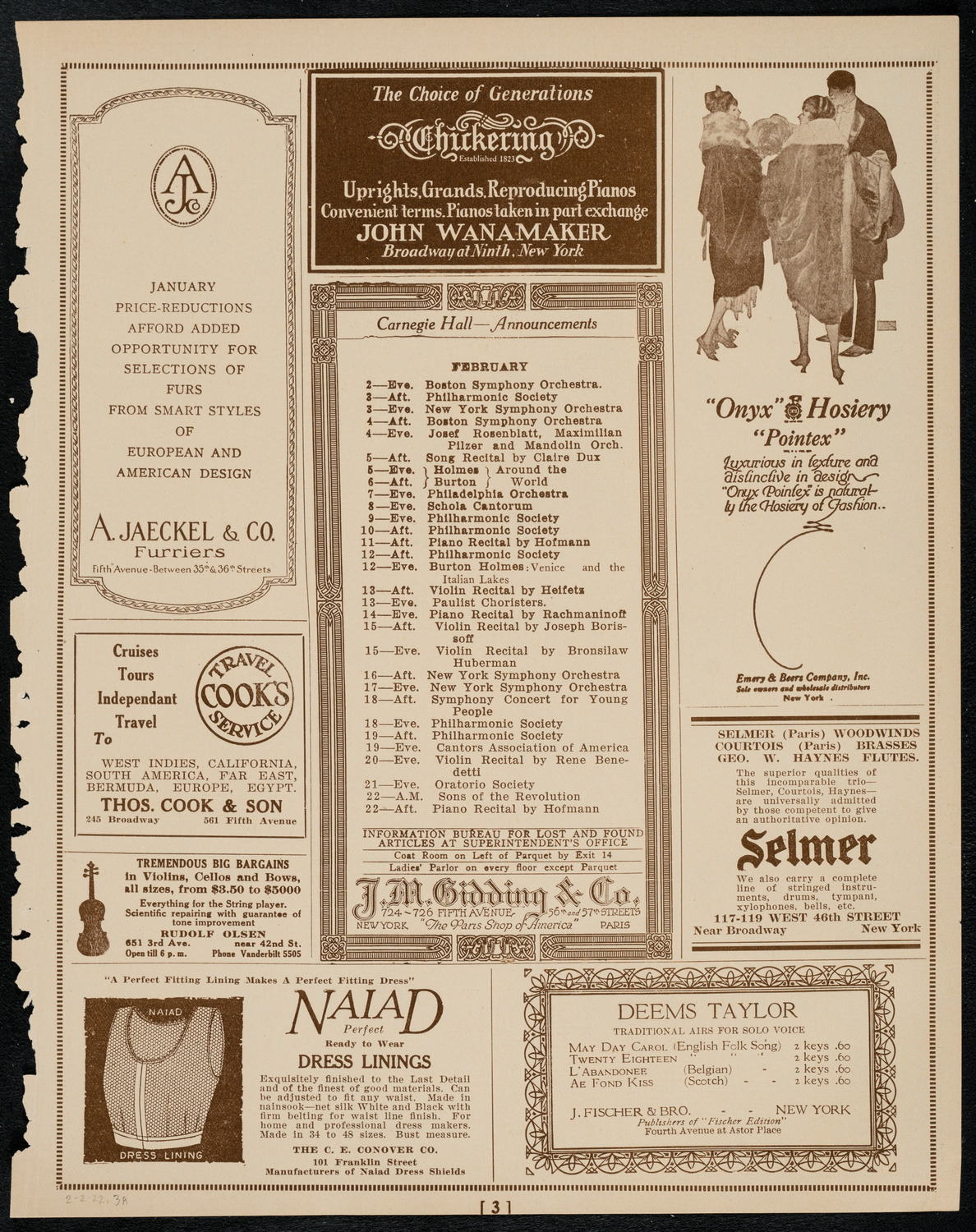 New York Symphony Orchestra, February 2, 1922, program page 3