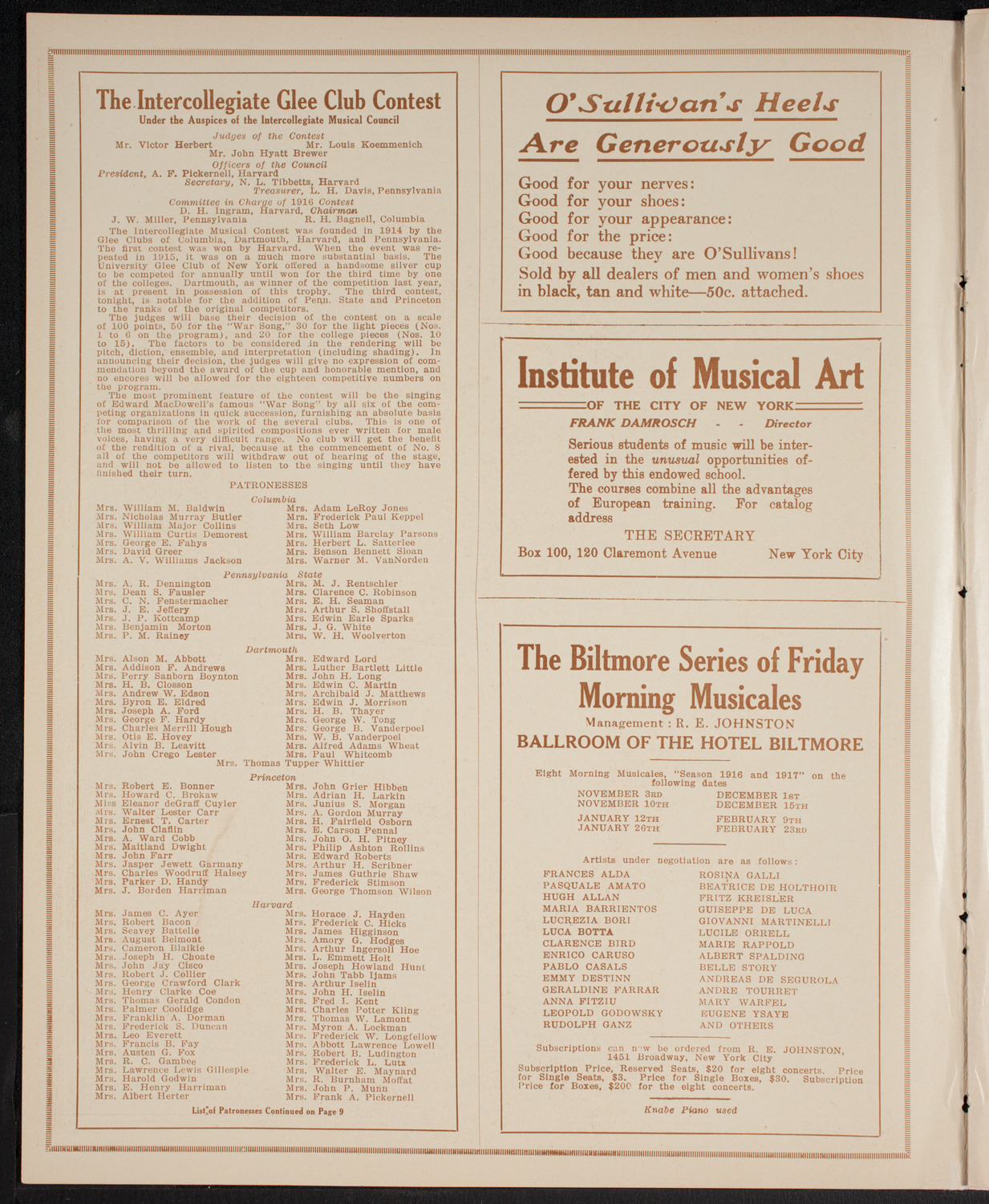 Intercollegiate Glee Club Contest, March 4, 1916, program page 2