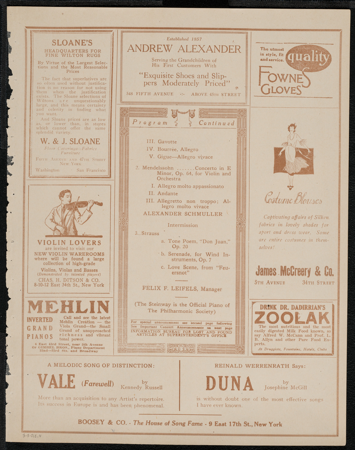New York Philharmonic, March 3, 1921, program page 7