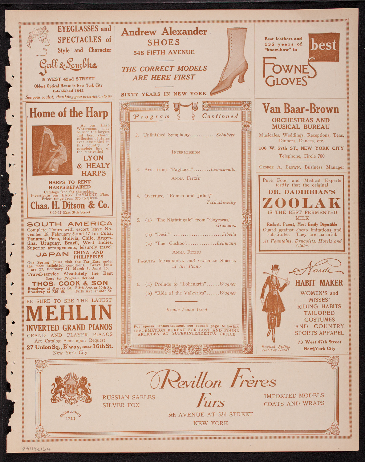 Home Symphony Concert: New York Philharmonic, November 8, 1916, program page 7