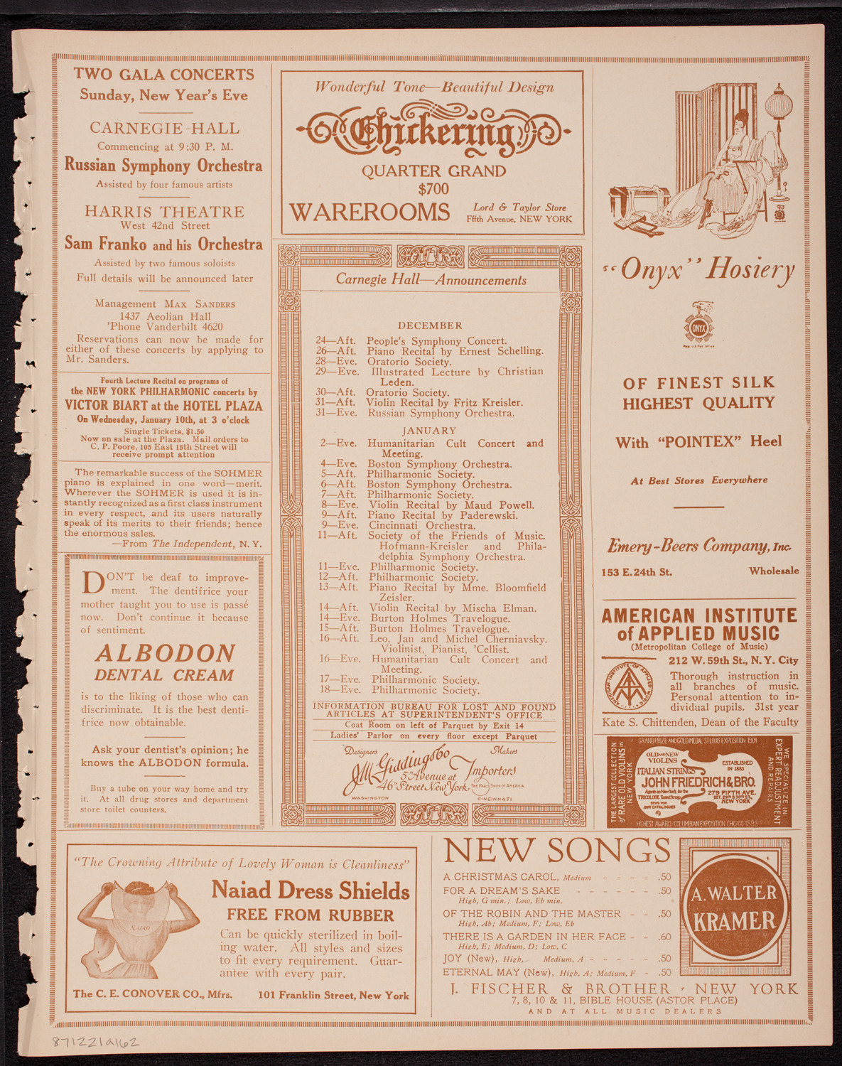 New York Symphony Orchestra, December 21, 1916, program page 3