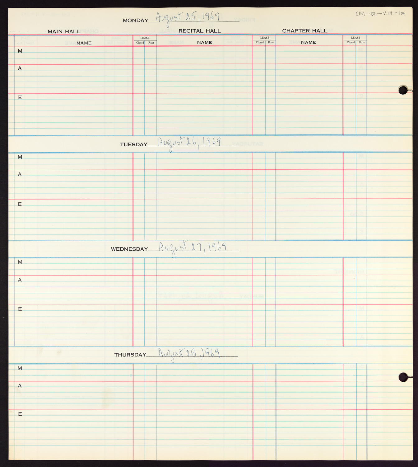 Carnegie Hall Booking Ledger, volume 14, page 104