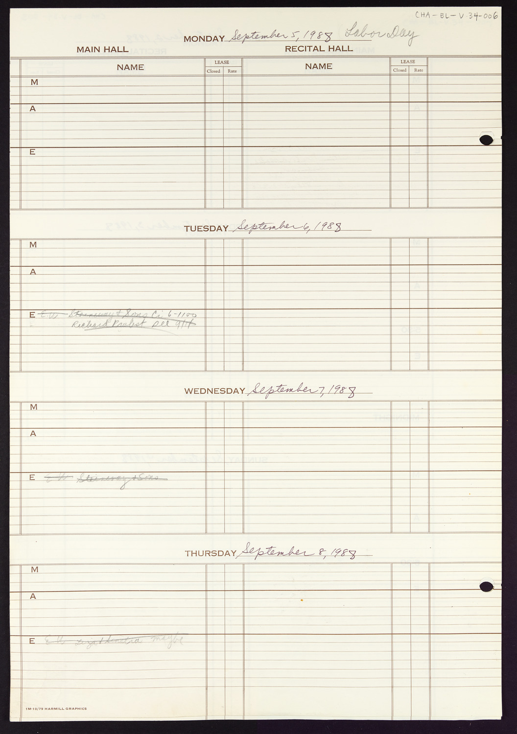 Carnegie Hall Booking Ledger, volume 34, page 6