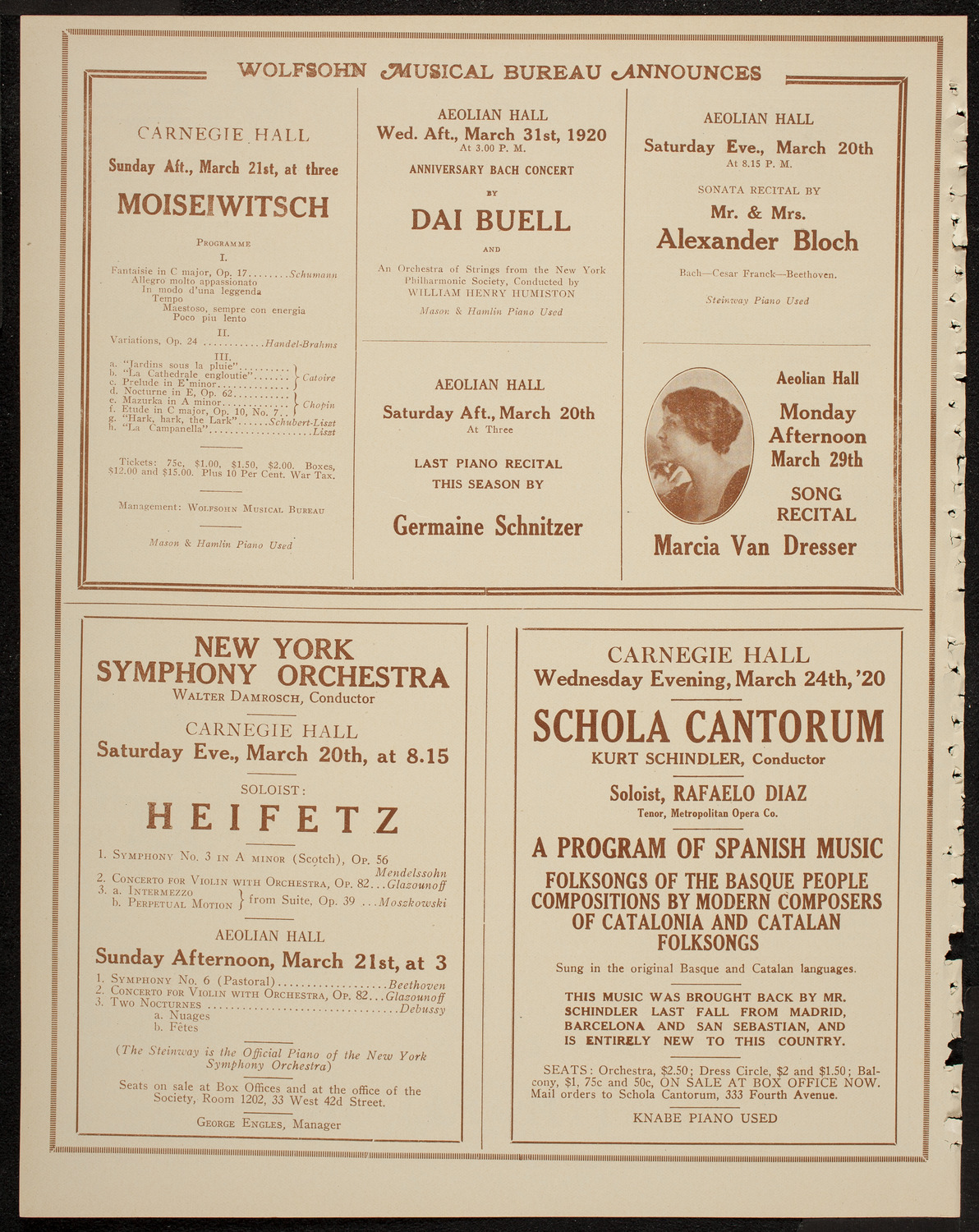 Josef Hofmann, Piano, March 13, 1920, program page 8