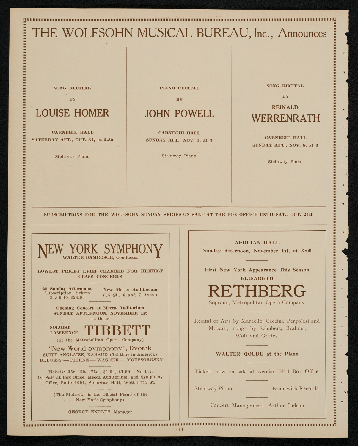 New York Philharmonic, October 30, 1925, program page 8