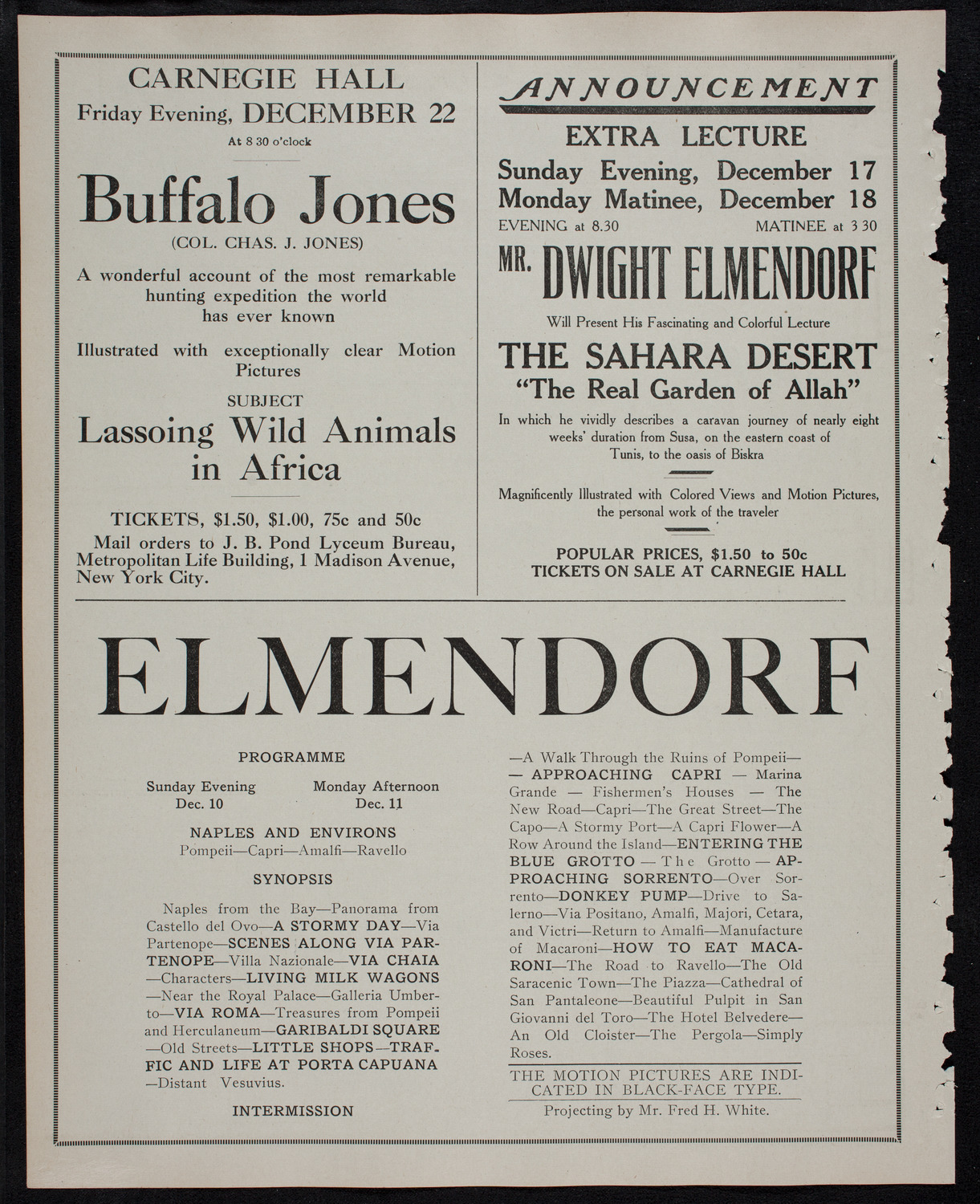 Elmendorf Lecture: Rome, December 4, 1911, program page 10