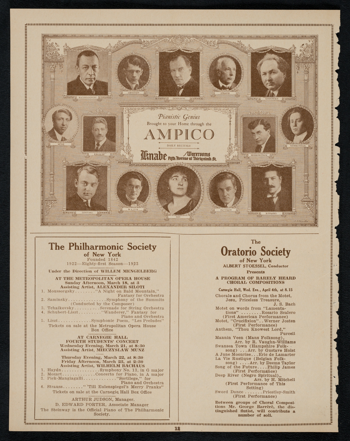 Schola Cantorum of New York, March 14, 1923, program page 12