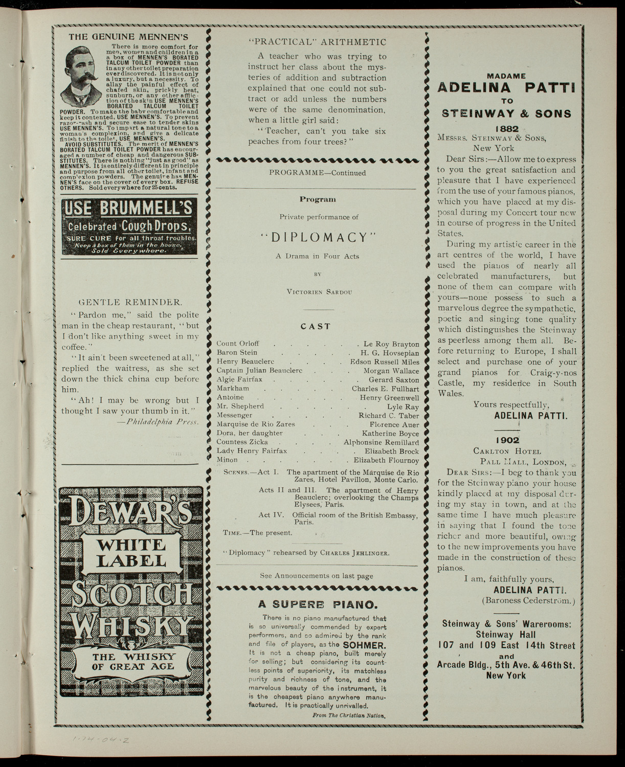 Academy Stock Company of the American Academy of Dramatic Arts/ Empire Theatre Dramatic School, January 14, 1904, program page 3