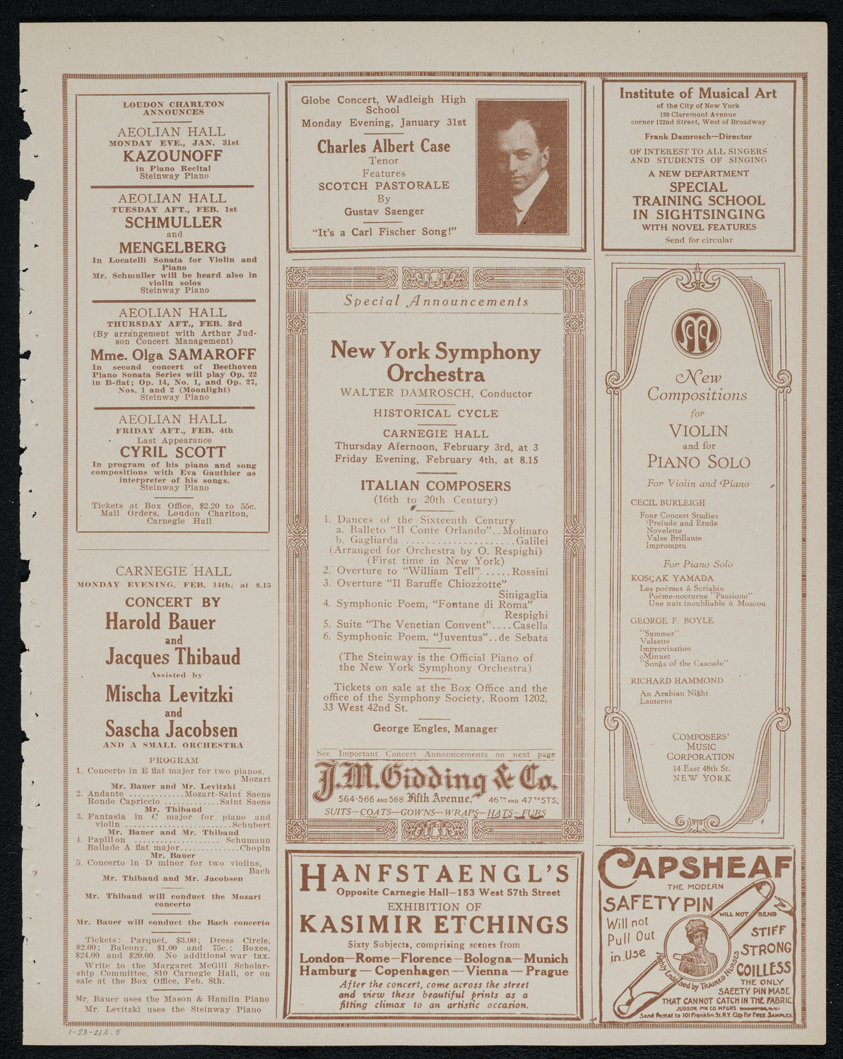 New York Philharmonic, January 28, 1921, program page 9