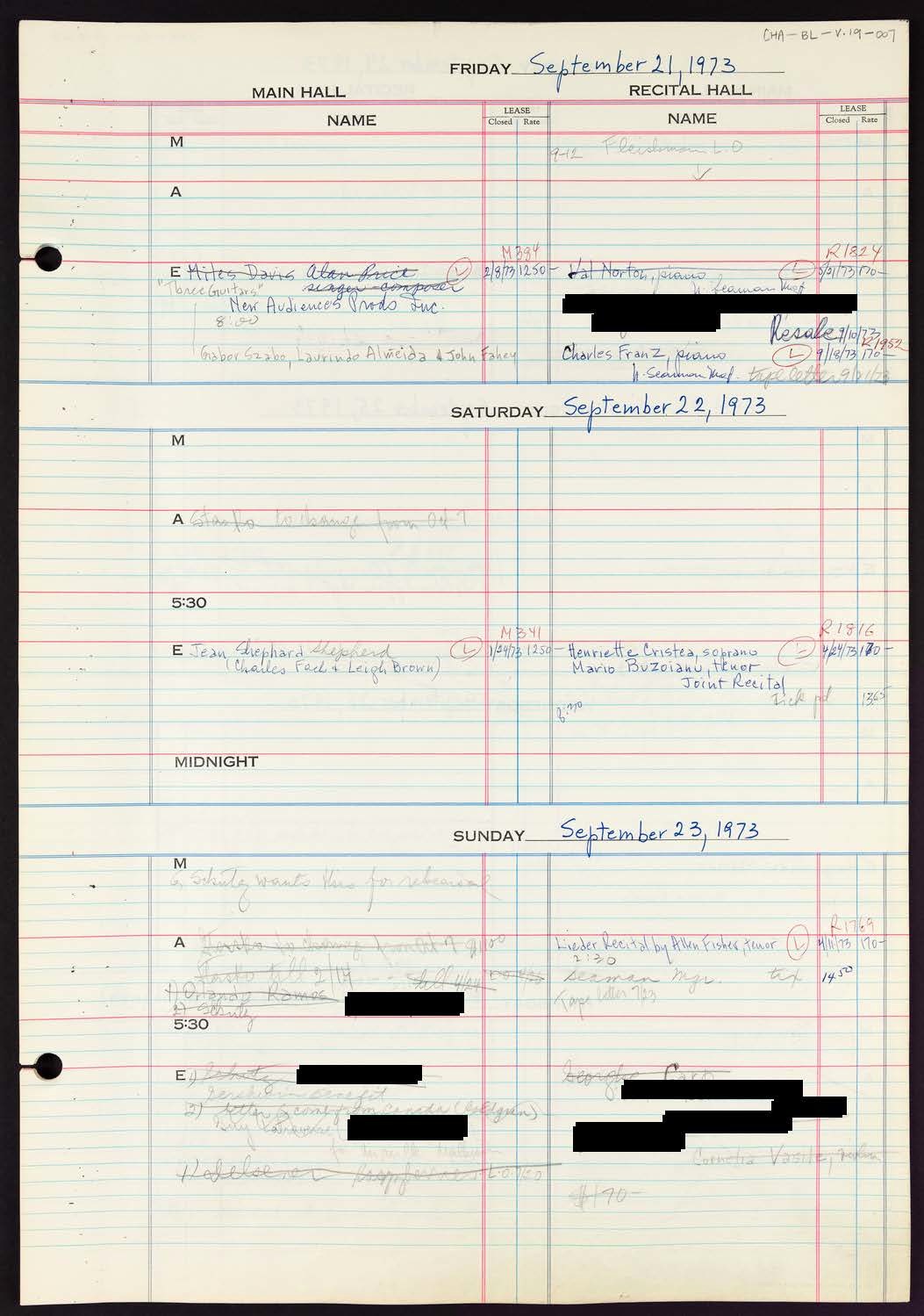 Carnegie Hall Booking Ledger, volume 19, page 7