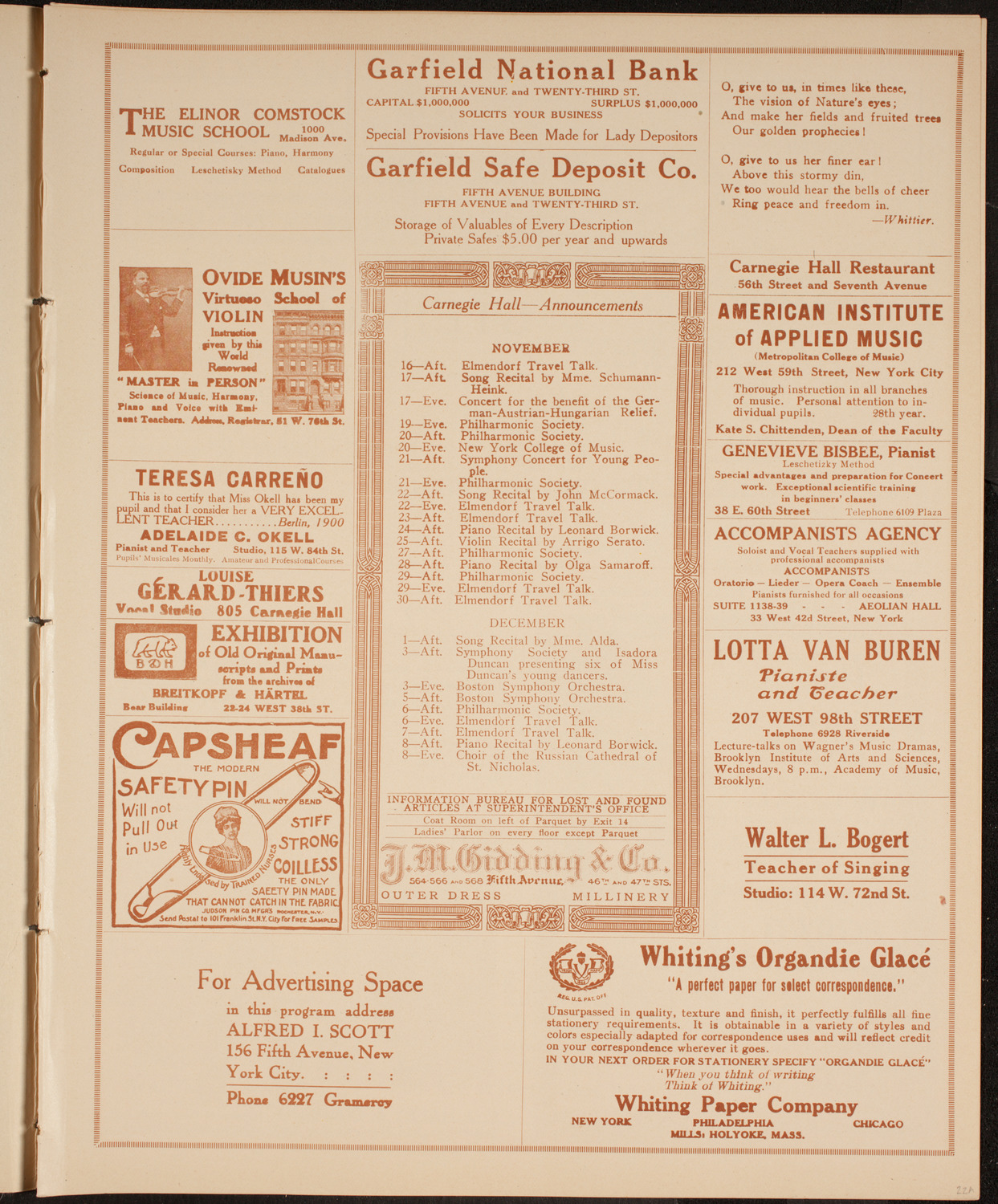 Elmendorf Lecture: Around the Mediterranean, November 15, 1914, program page 3