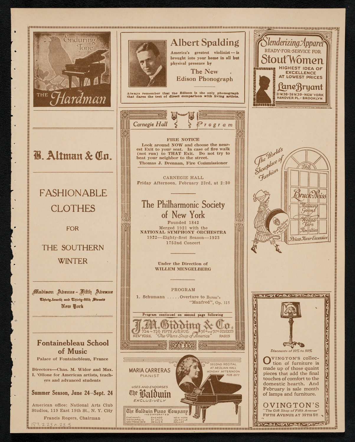 New York Philharmonic, February 23, 1923, program page 5