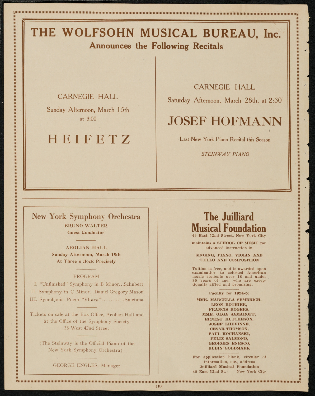 New York Philharmonic, March 8, 1925, program page 8