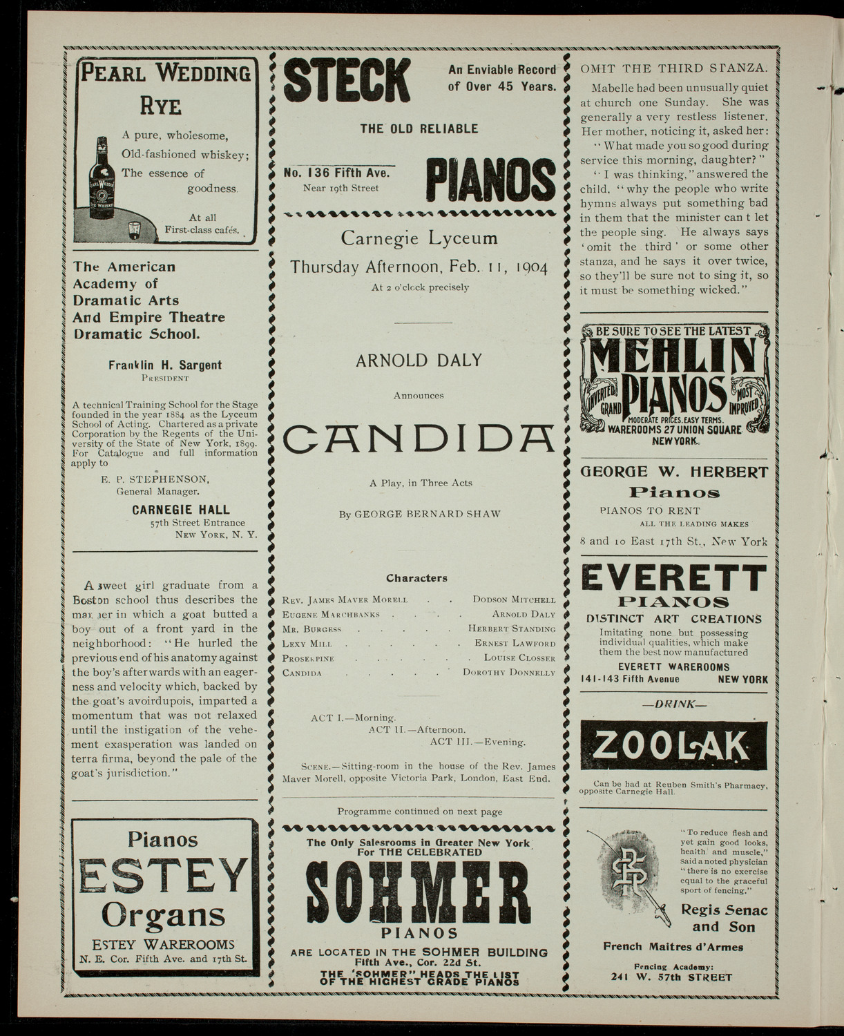 Amateur Comedy Club, February 11, 1904, program page 2