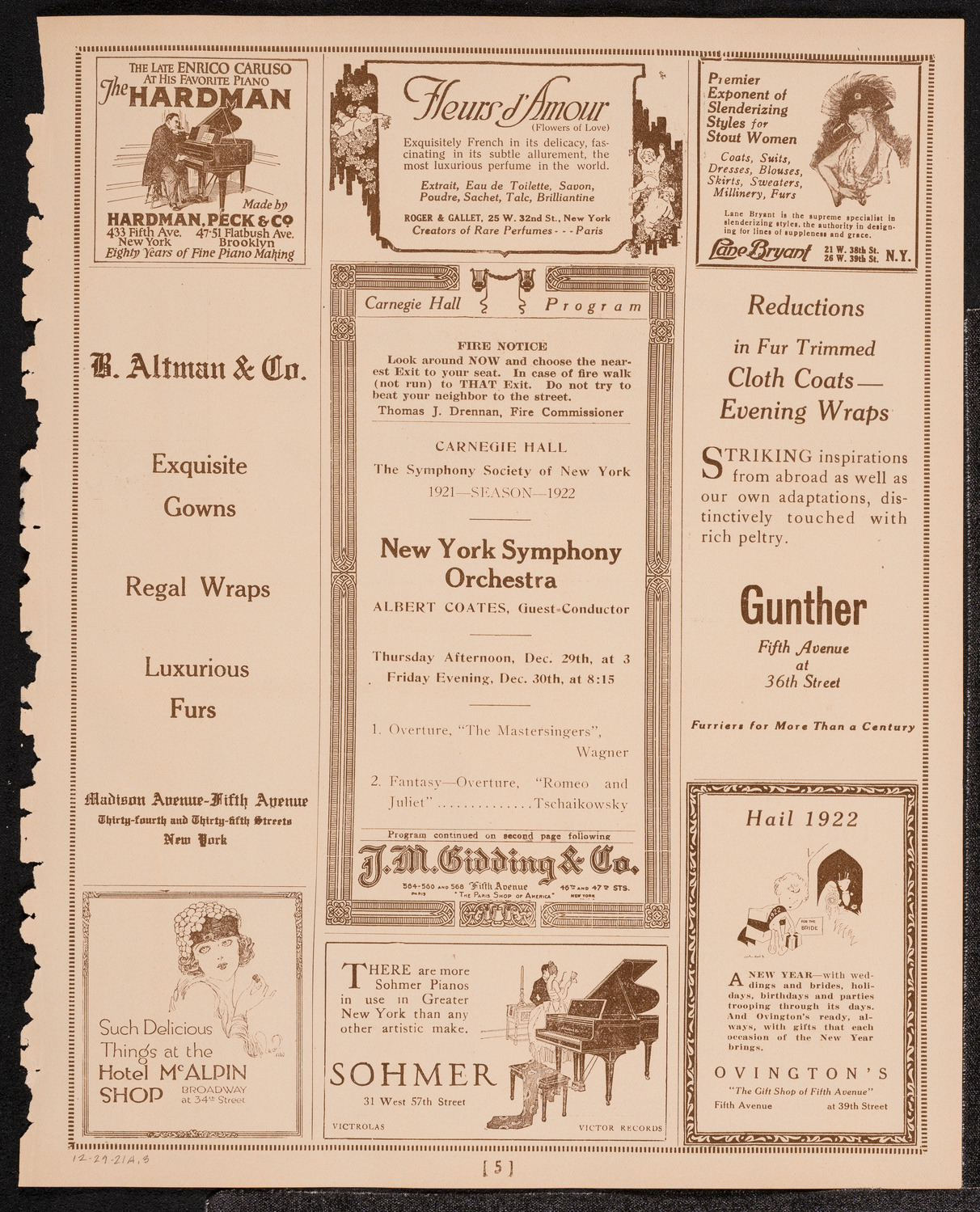 New York Symphony Orchestra, December 29, 1921, program page 5