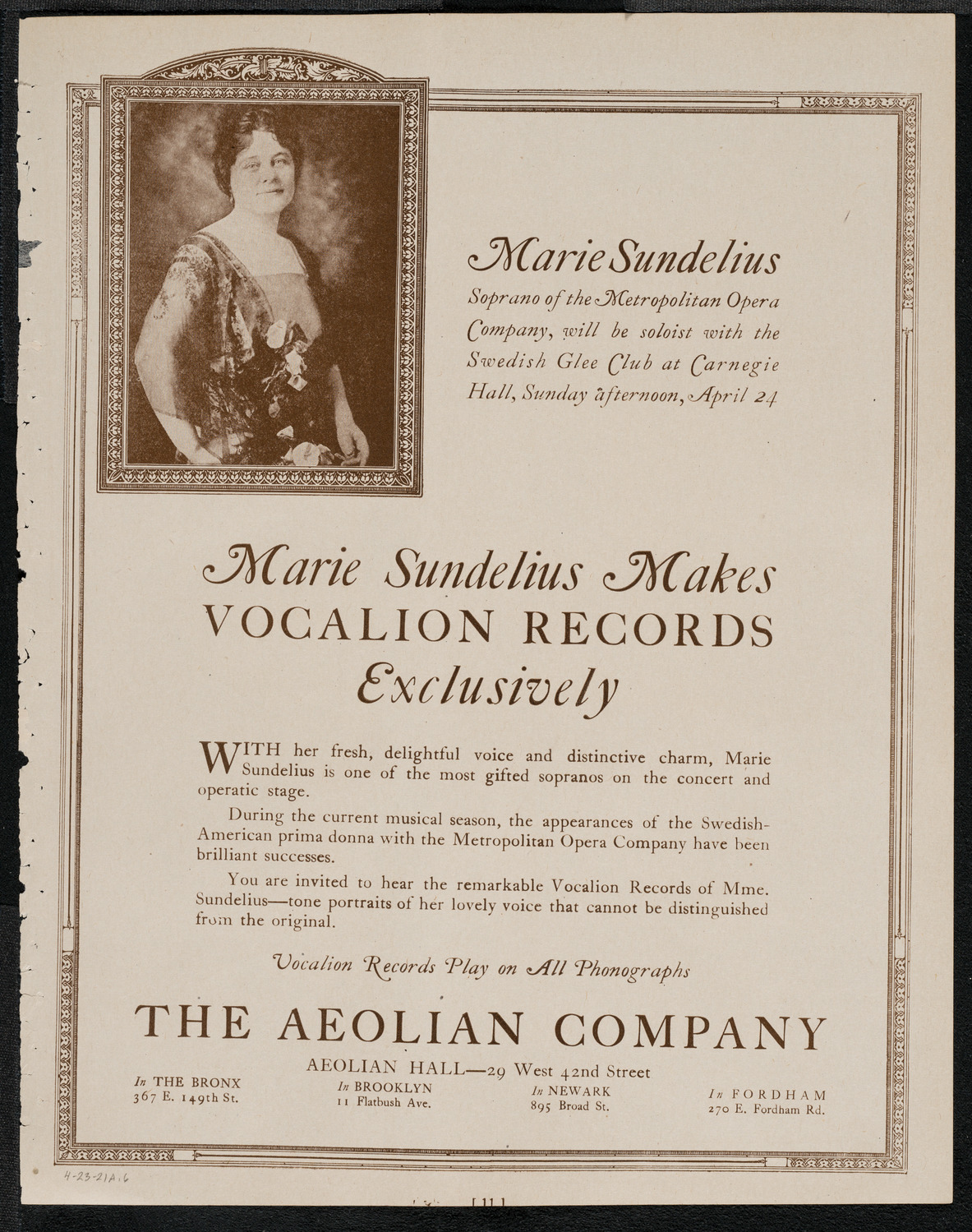 National Symphony Orchestra, April 23, 1921, program page 11