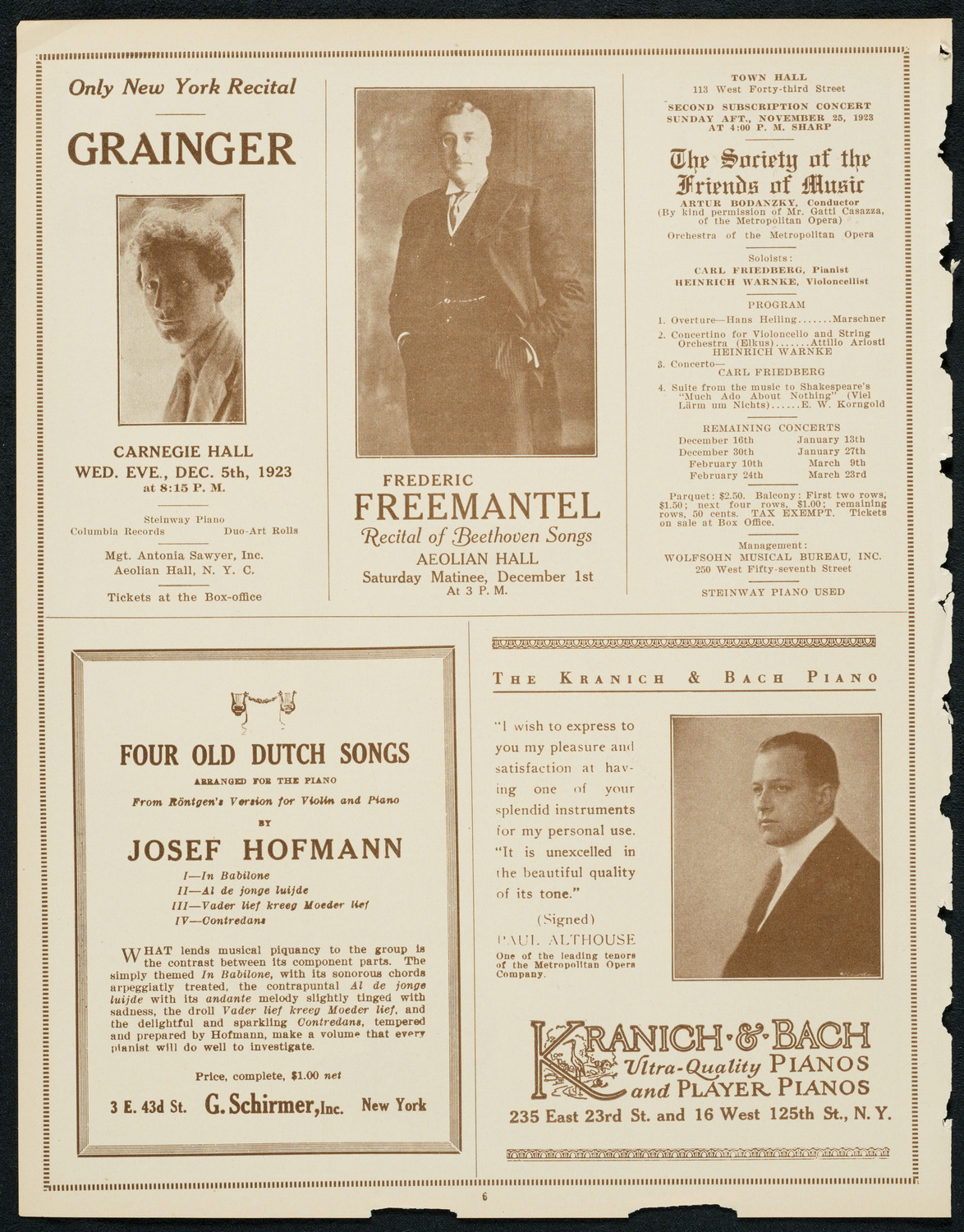 New York Symphony Orchestra: Beethoven Cycle, November 22, 1923, program page 6