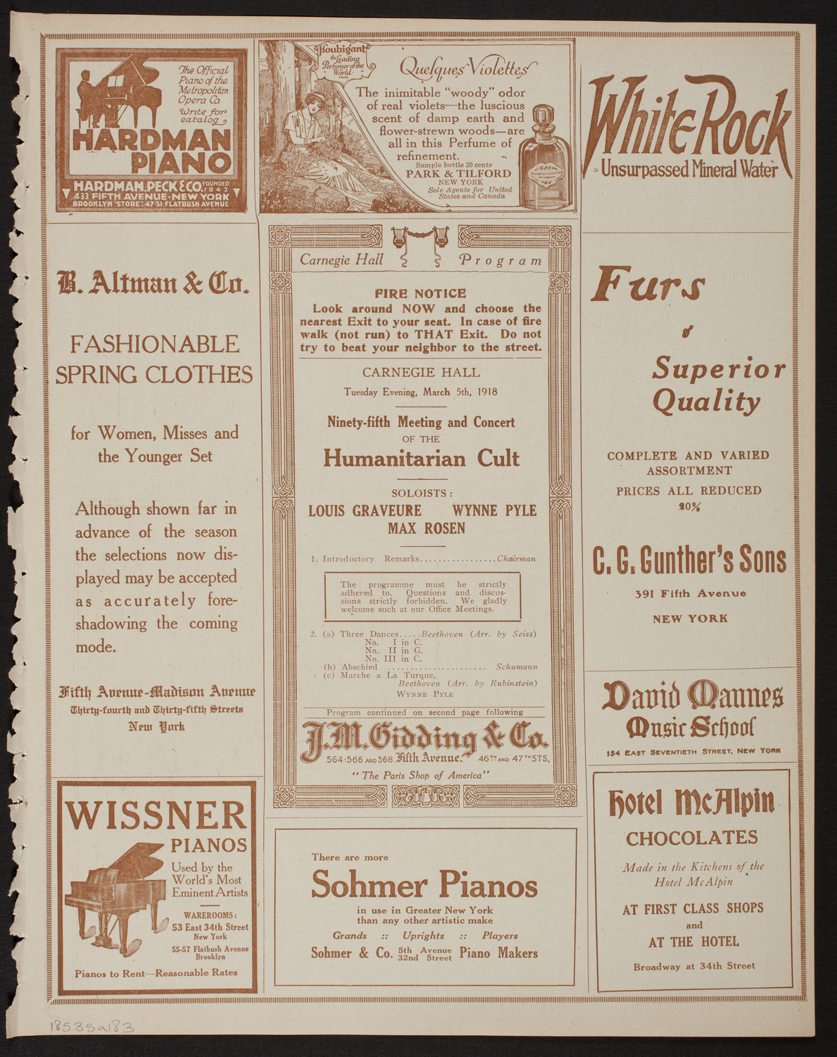 Meeting: The Humanitarian Cult, March 5, 1918, program page 5