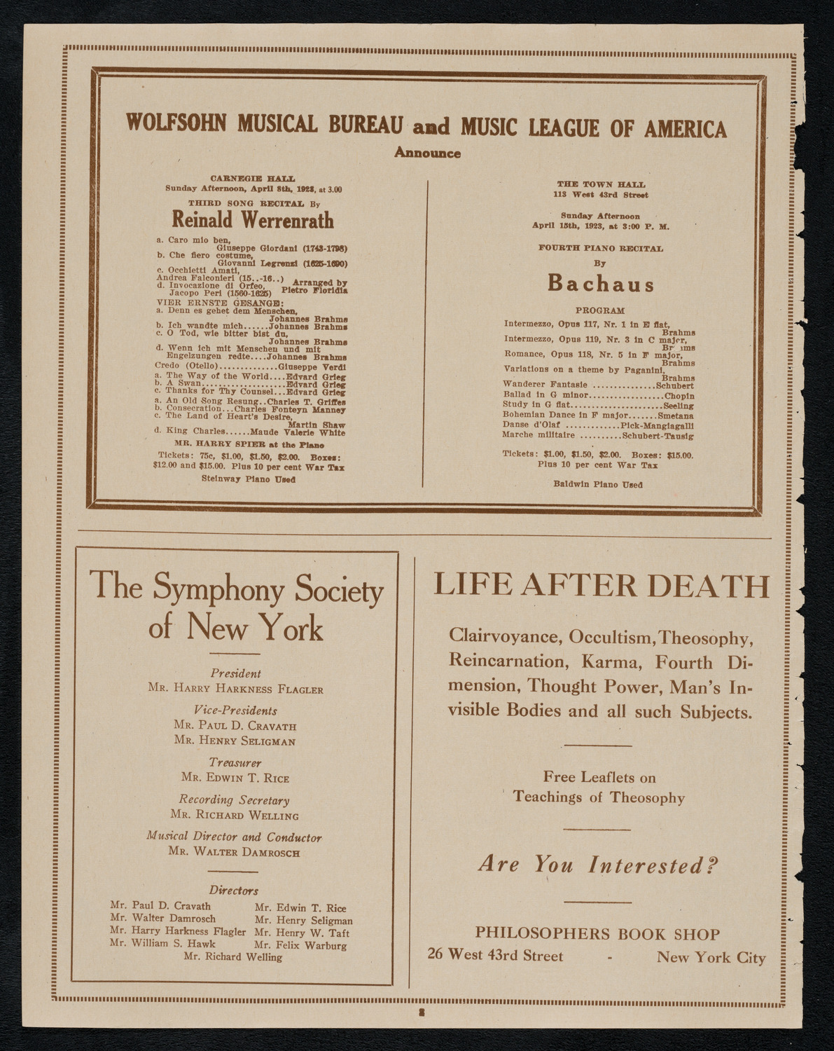 Sir Arthur Conan Doyle, April 6, 1923, program page 8