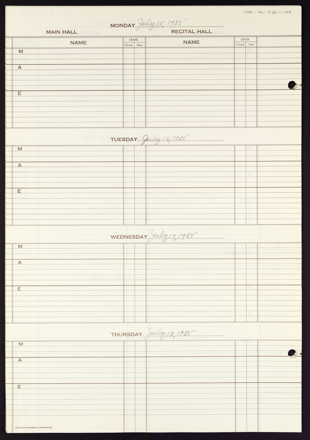 Carnegie Hall Booking Ledger, volume 30, page 94