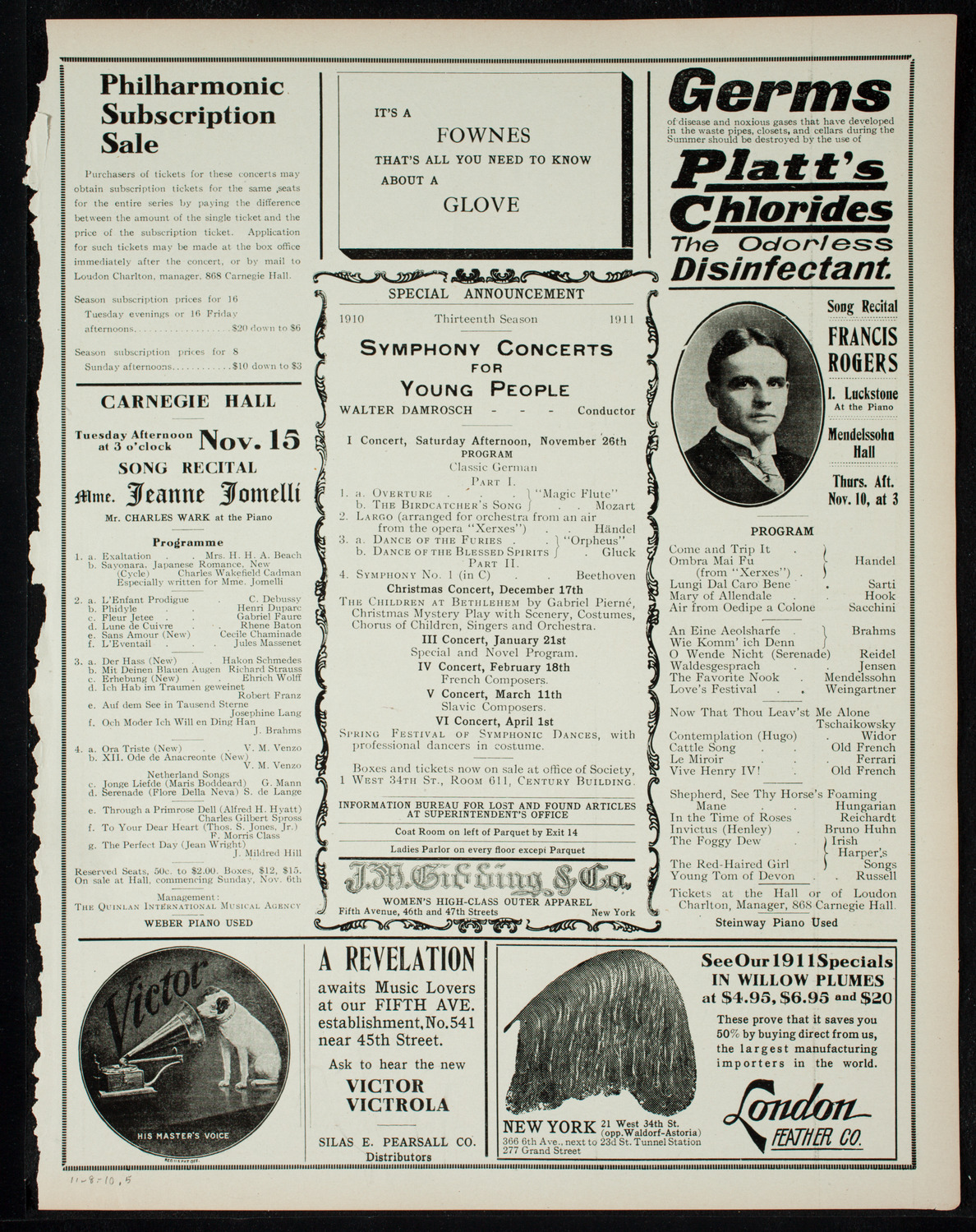 Marcella Sembrich, Soprano, November 8, 1910, program page 9