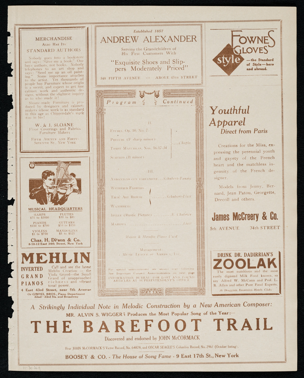 Jacques Pintel, Piano, November 3, 1920, program page 7