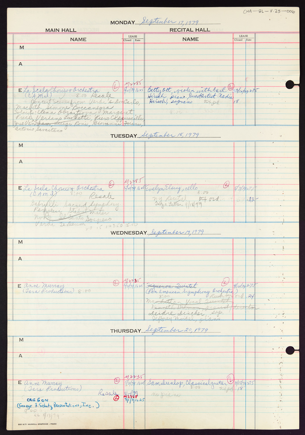 Carnegie Hall Booking Ledger, volume 25, page 6