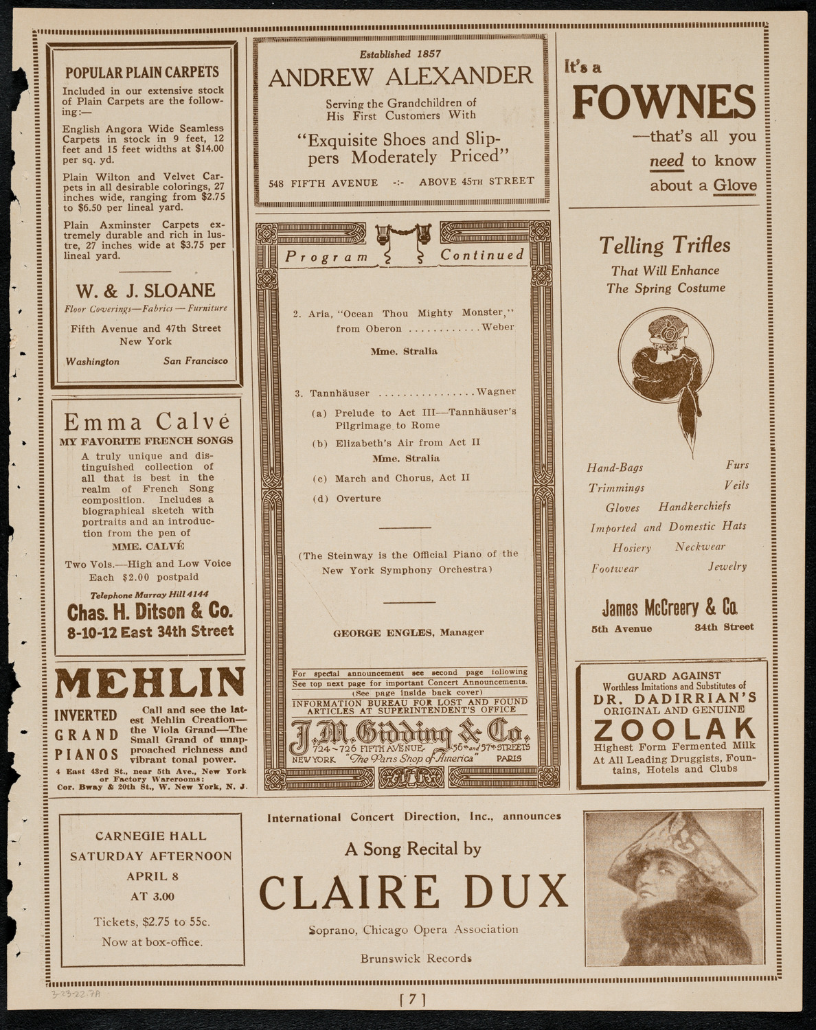 New York Symphony Orchestra, March 23, 1922, program page 7