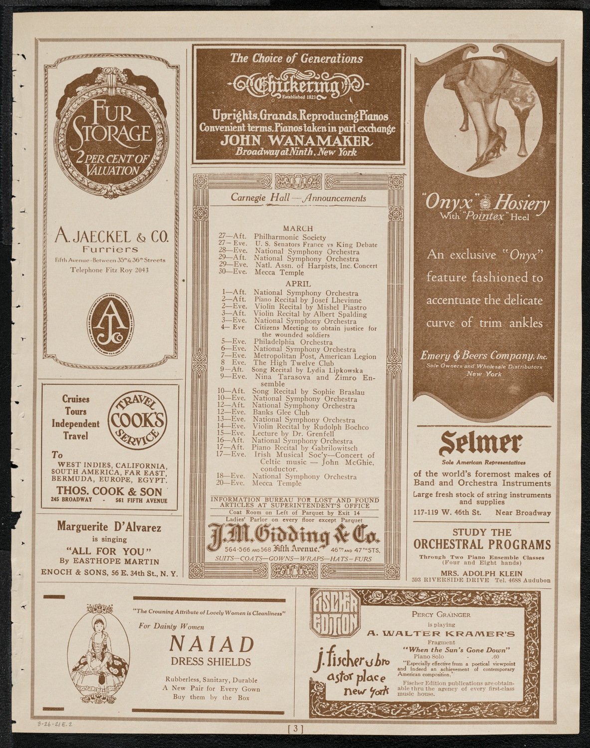 Cantor Sirota with Choir, March 26, 1921, program page 3