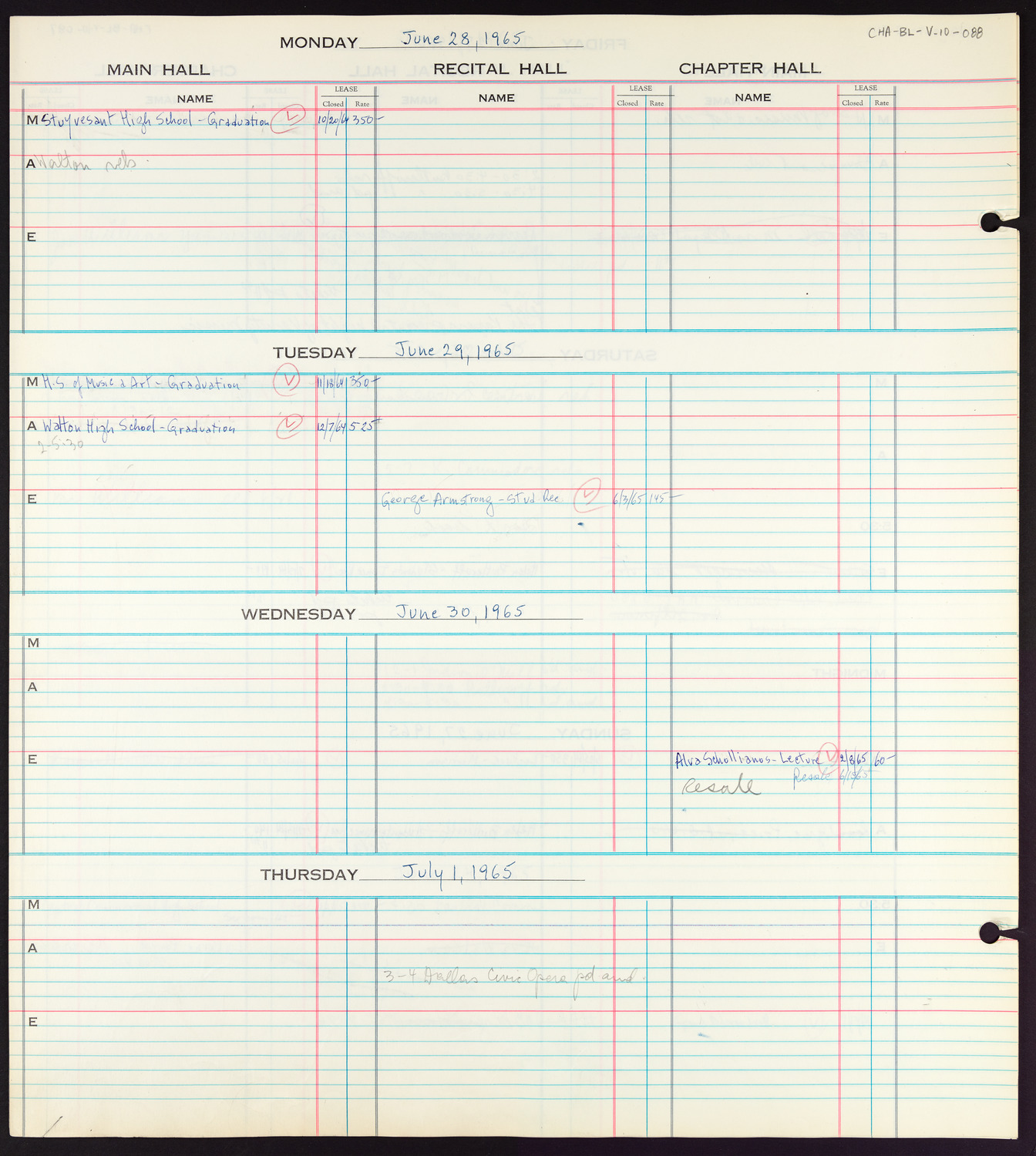 Carnegie Hall Booking Ledger, volume 10, page 88