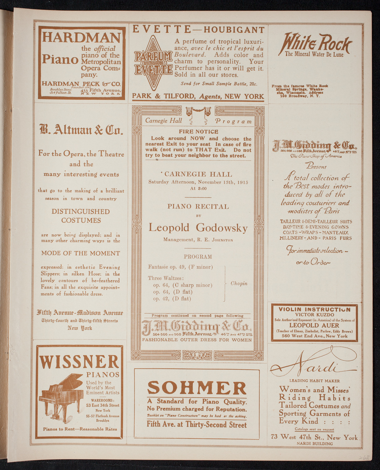 Leopold Godowsky, Piano, November 13, 1915, program page 5
