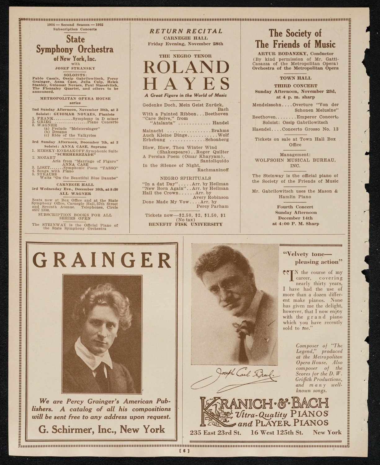 New York Philharmonic, November 20, 1924, program page 6