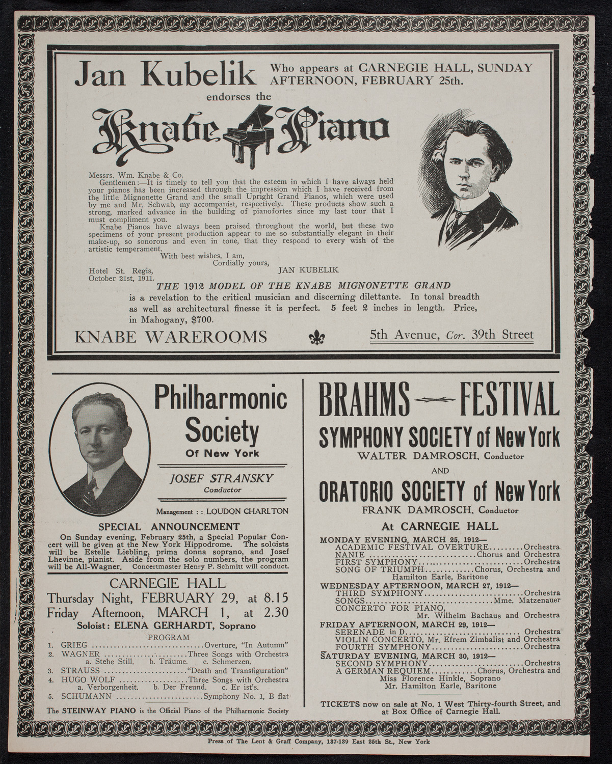 Jan Kubelik, Violin, and Wilhelm Backhaus, Piano, February 25, 1912, program page 12