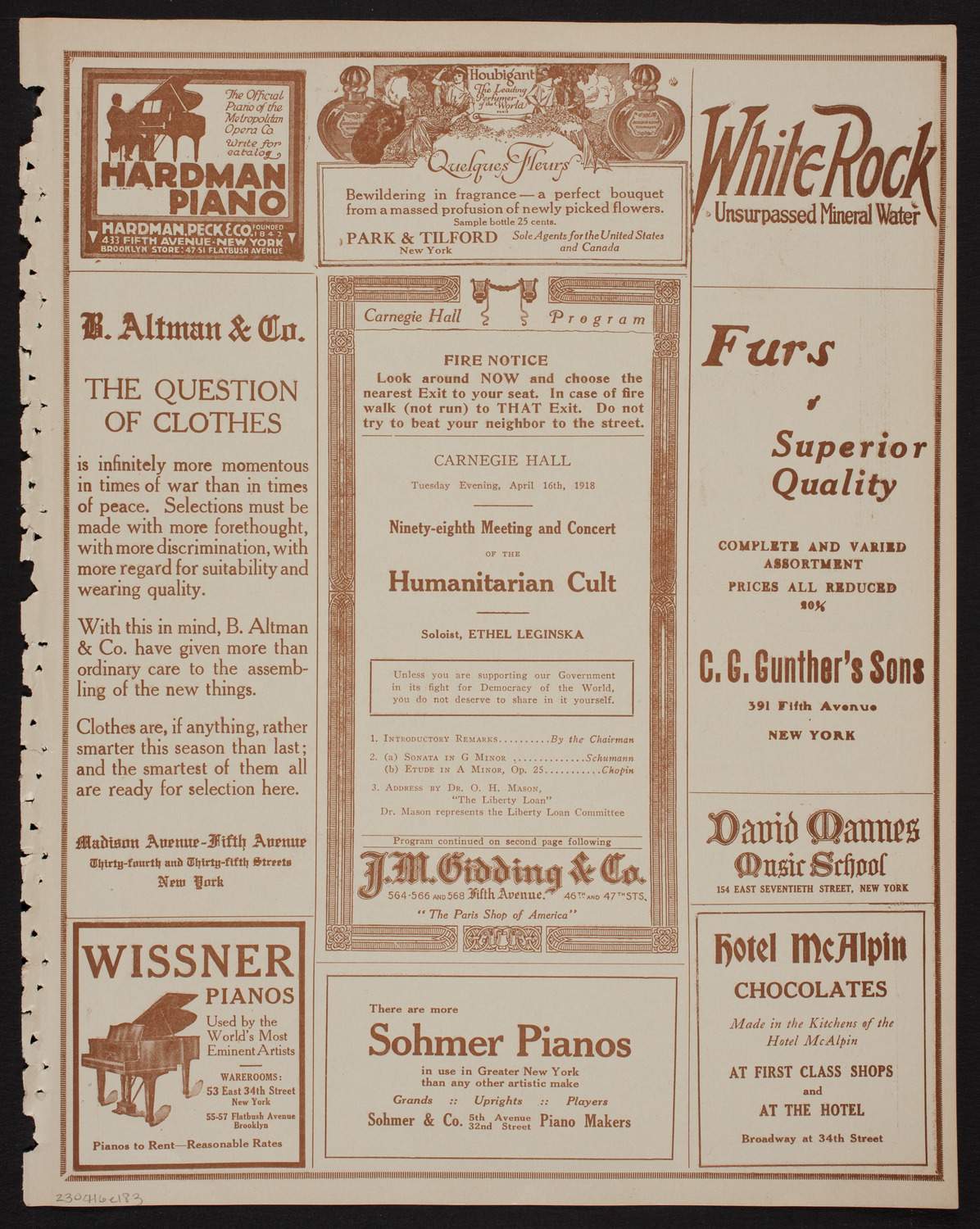 Meeting: The Humanitarian Cult, April 16, 1918, program page 5