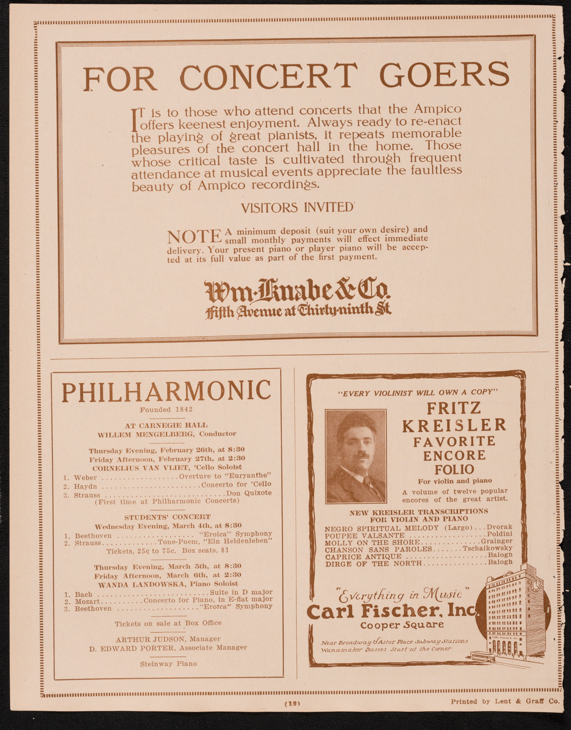 New York Philharmonic, February 22, 1925, program page 12