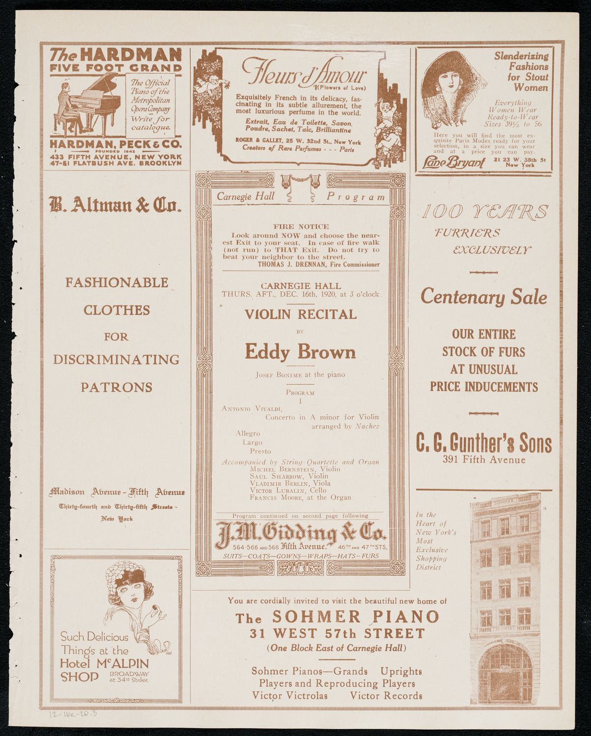 Eddy Brown, Violin, December 16, 1920, program page 5