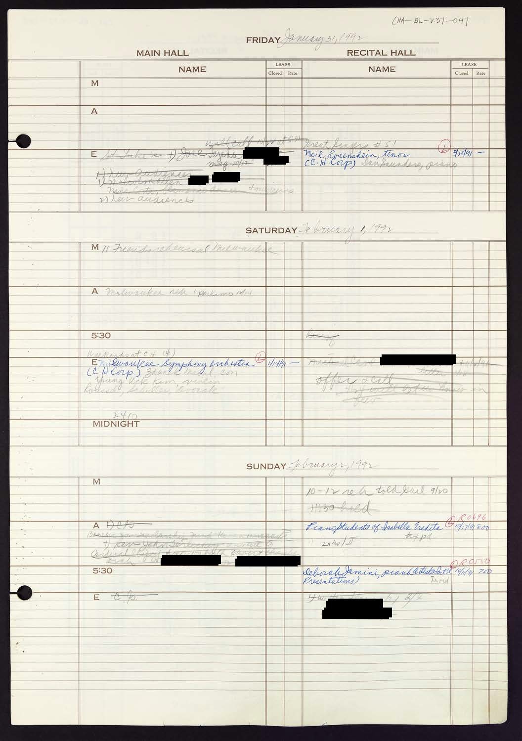 Carnegie Hall Booking Ledger, volume 37, page 47