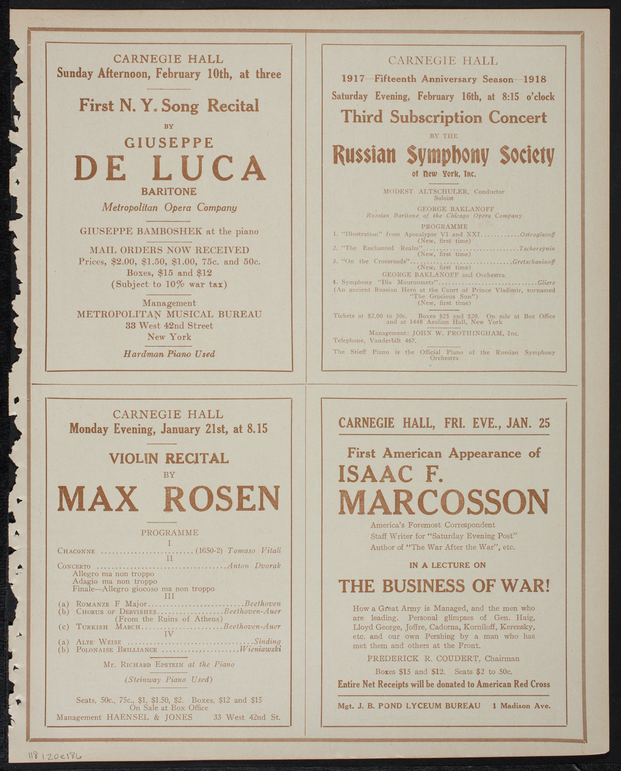 Russian Symphony Society of New York, January 19, 1918, program page 11