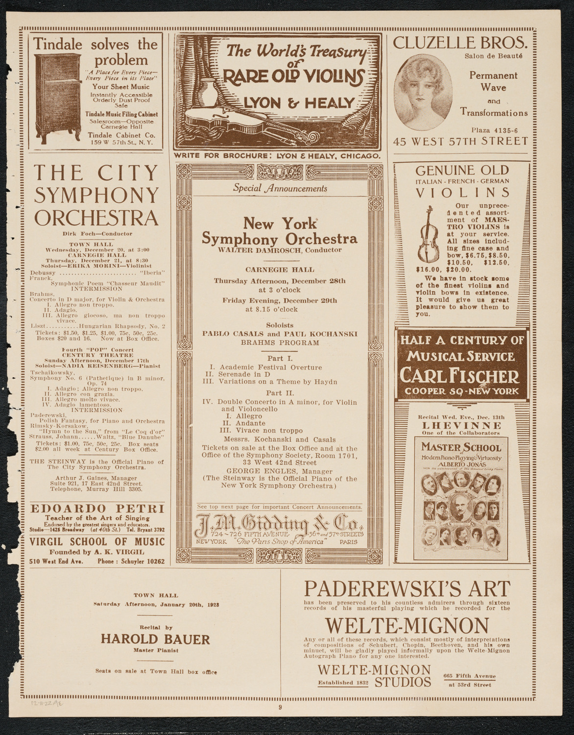 City Symphony Orchestra, December 11, 1922, program page 9