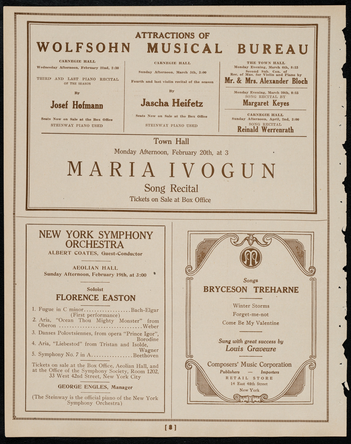 Sergei Rachmaninoff, Piano, February 14, 1922, program page 8